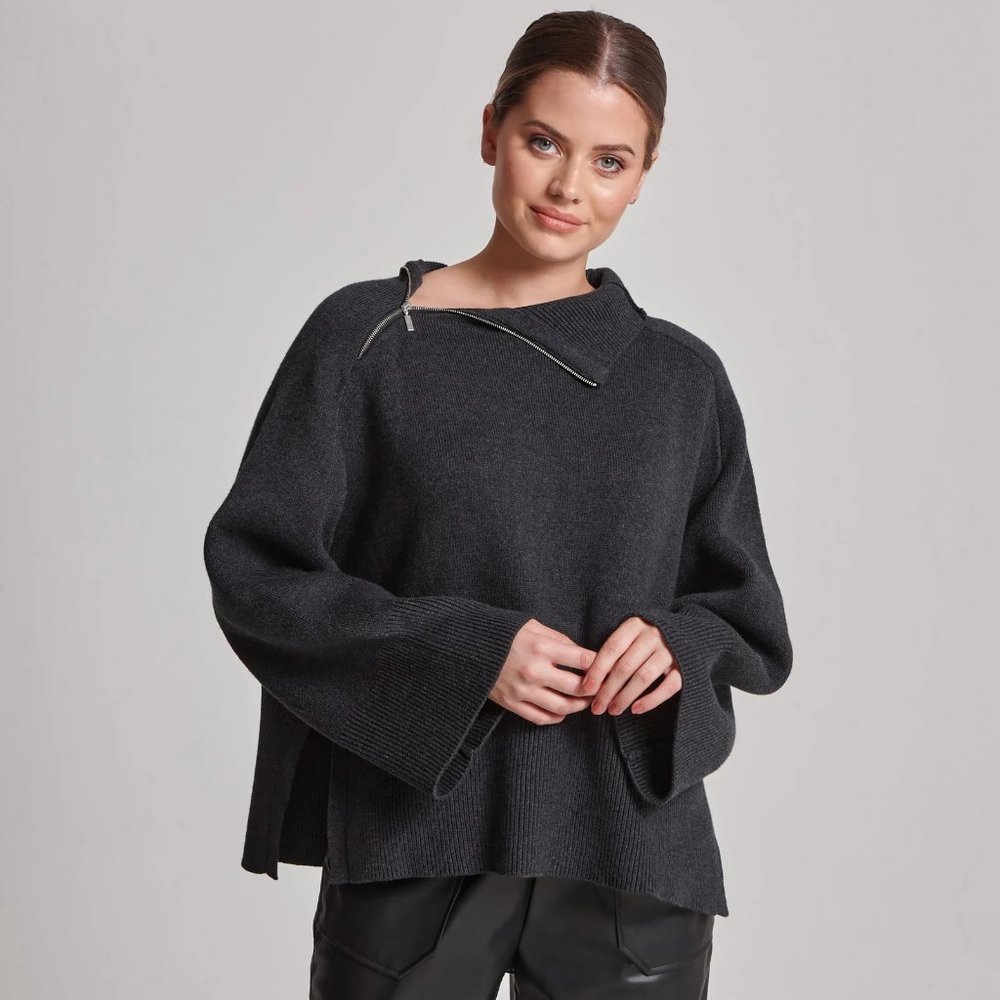 WAT. THE BRAND (Medium) SIDE ZIP KNITTED JUMPER - DARK GREY